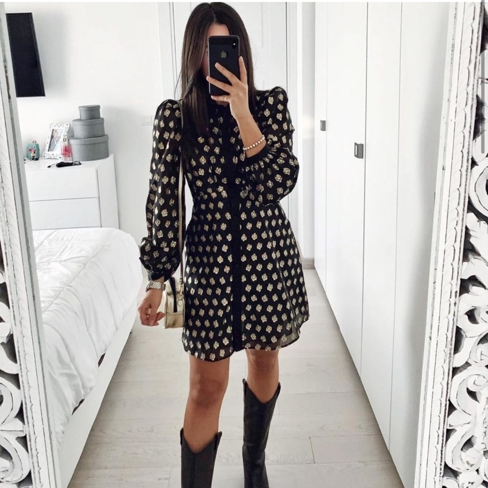Zara metallic gold black shirt dress